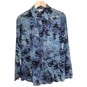 cAbi Button Down Shirt Sheer Blue Purple Snake Print Women's Size M